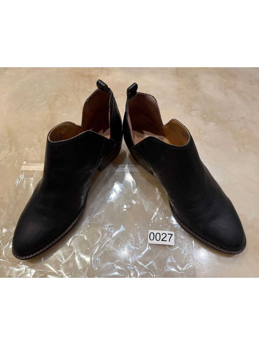 Lucky Brand Black Leather Ankle Booties with Stacked Heel